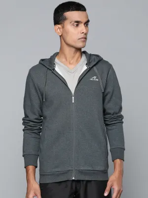 Alcis Men Grey Solid Cotton Hooded Sweatshirt