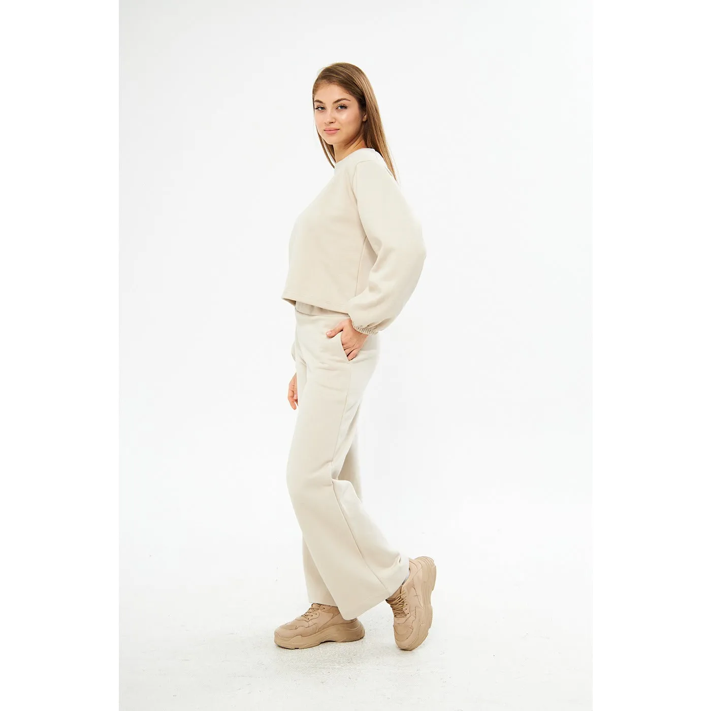Beige Boatneck Oversized Sweatshirt