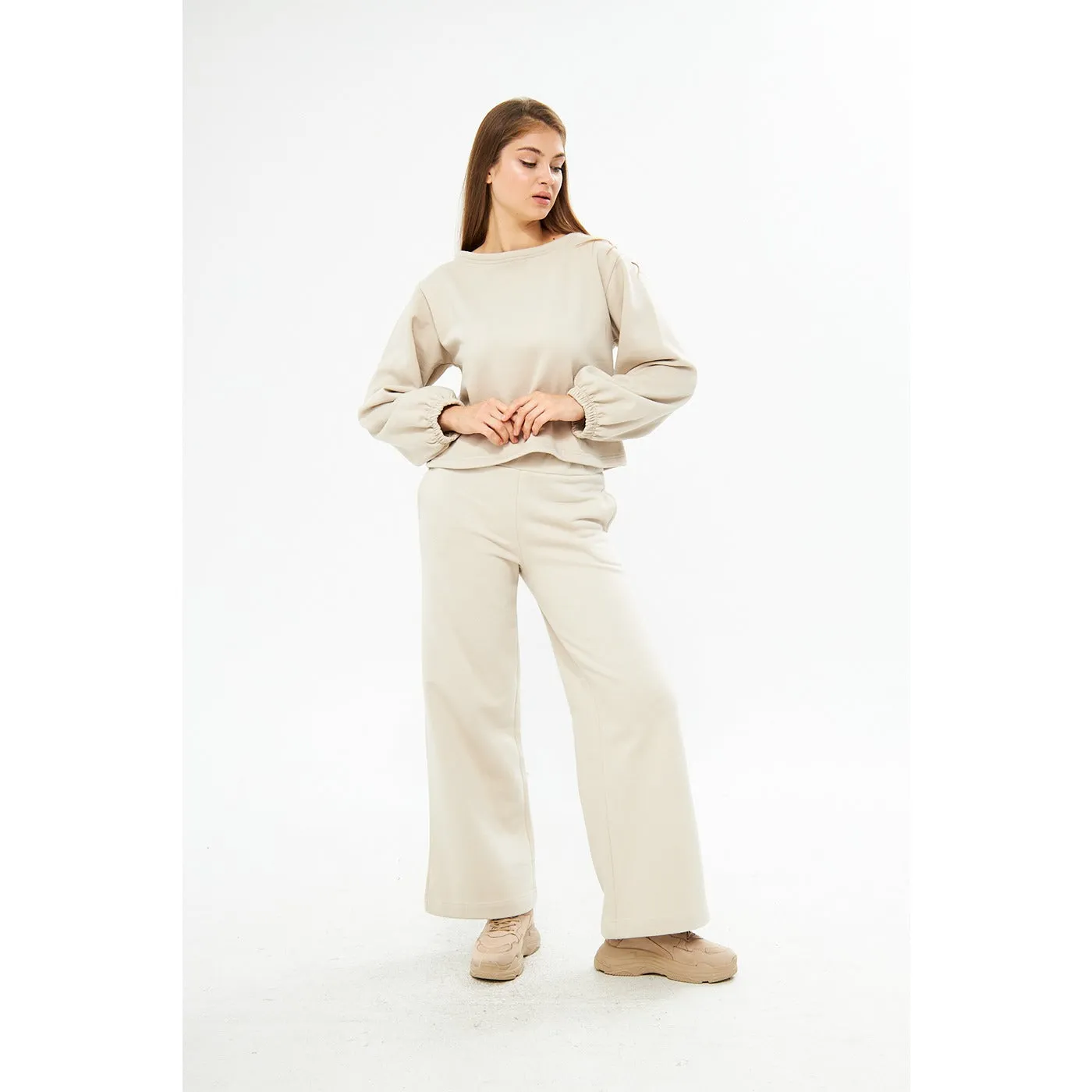 Beige Boatneck Oversized Sweatshirt
