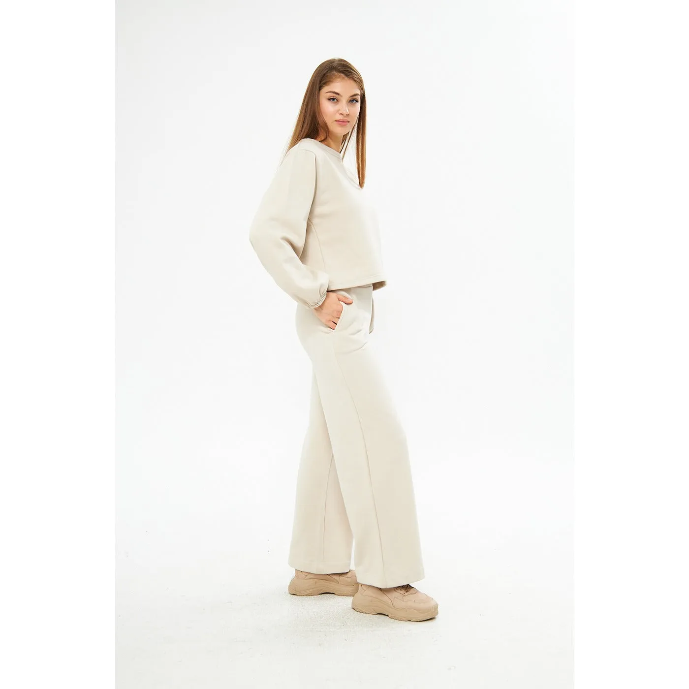Beige Boatneck Oversized Sweatshirt