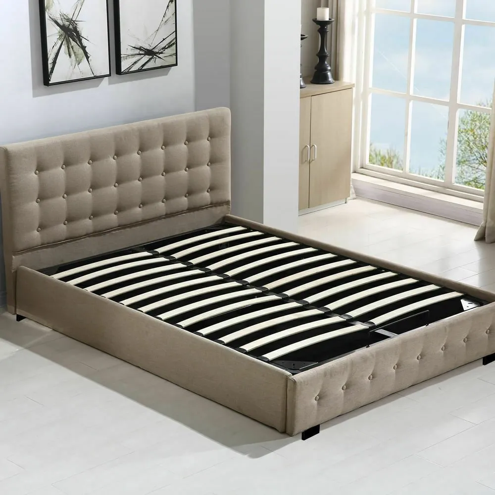 Bendigo Double Size Gas Lift Storage Bed Frame Beige
