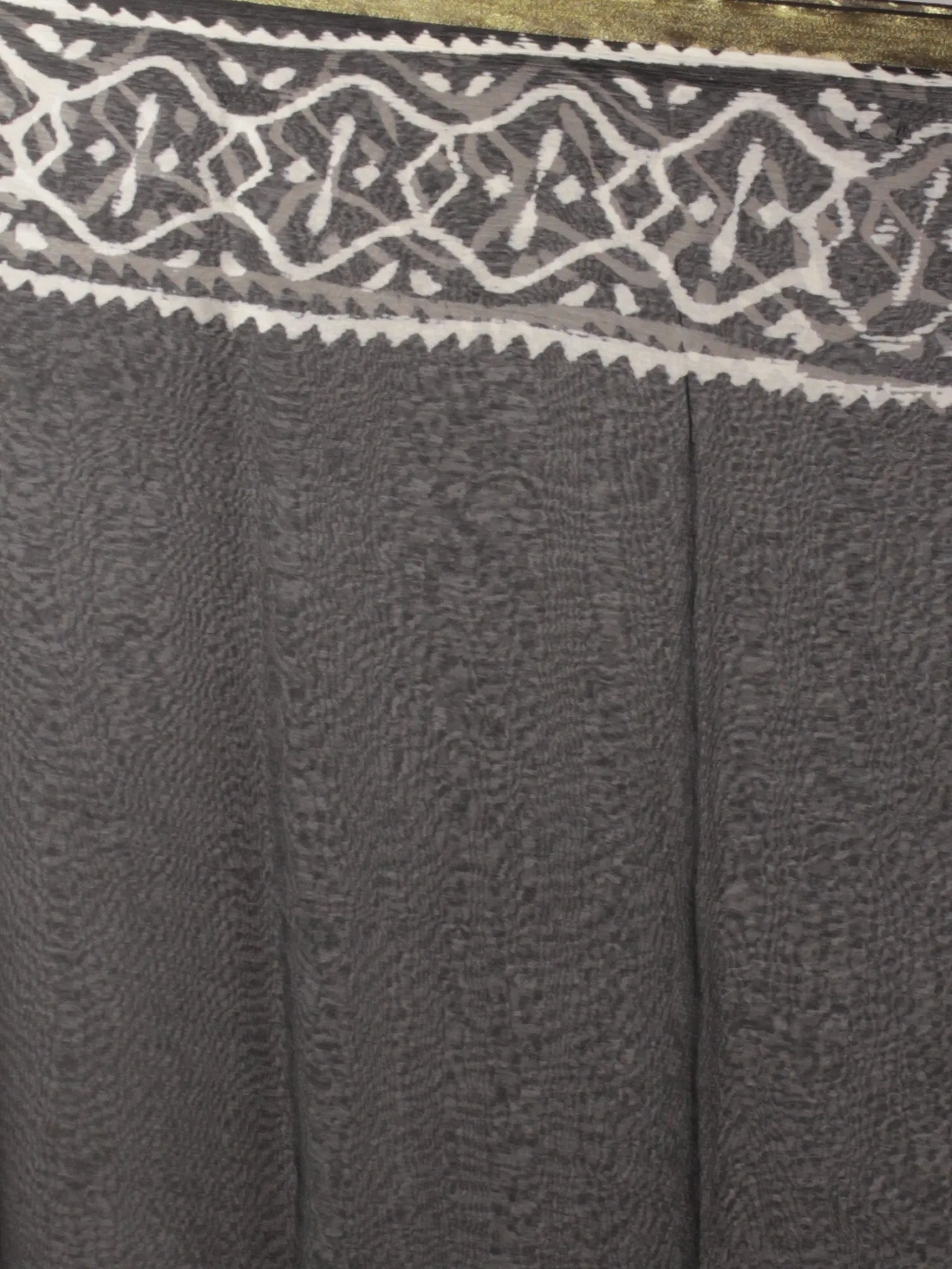 Black White Orange Green Red Hand Block Printed Chiffon Saree - S031701827
