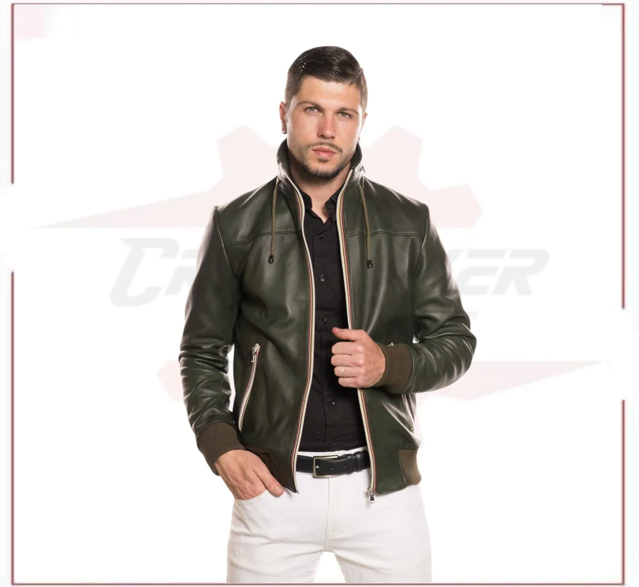 Bomber KiWey - Men’s Bomber Green genuine leather