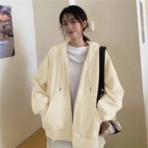 Casual Oversized Zip-Up Hooded Sweatshirts with Pockets