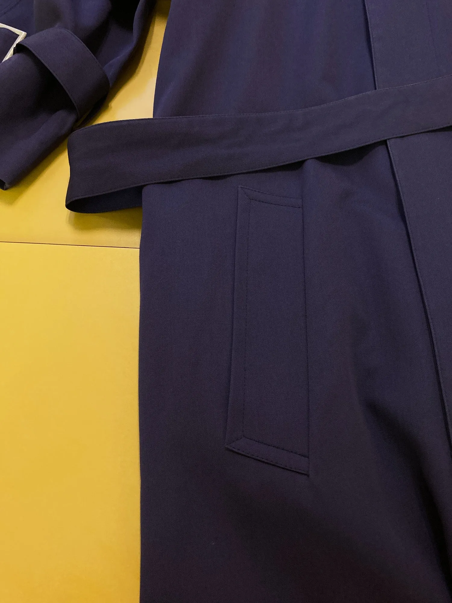 Claude Montana 1990s purple wool gabardine covered placket trench coat - sz 46