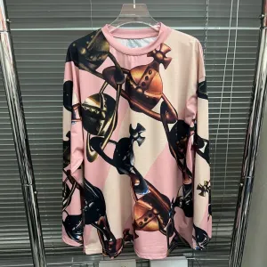 Colorblock Printing Casual T Shirts For Women Round Neck Long Sleeve Temperament Pullover T Shirt Female Fashion