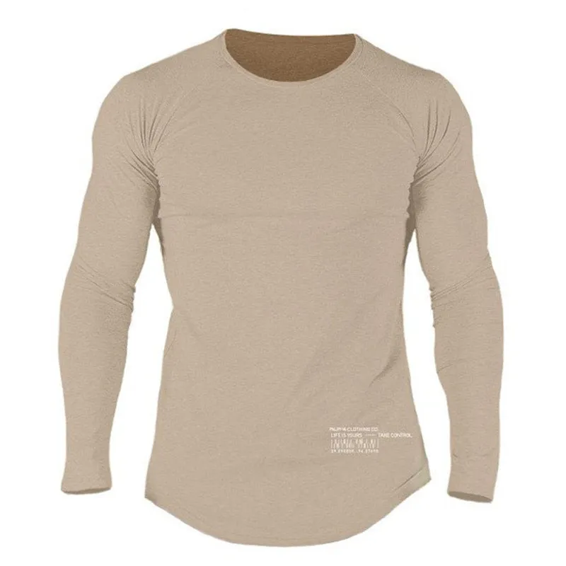 Cotton Long Sleeve Shirt Men Casual Skinny T-shirt Gym Fitness Bodybuilding Workout Tee Tops Male Crossfit Run Training Clothing