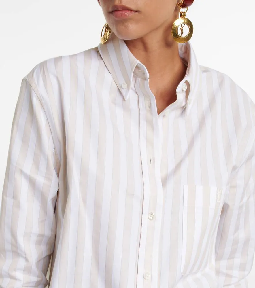 Cotton poplin striped shirt SAINT LAURENT, beige