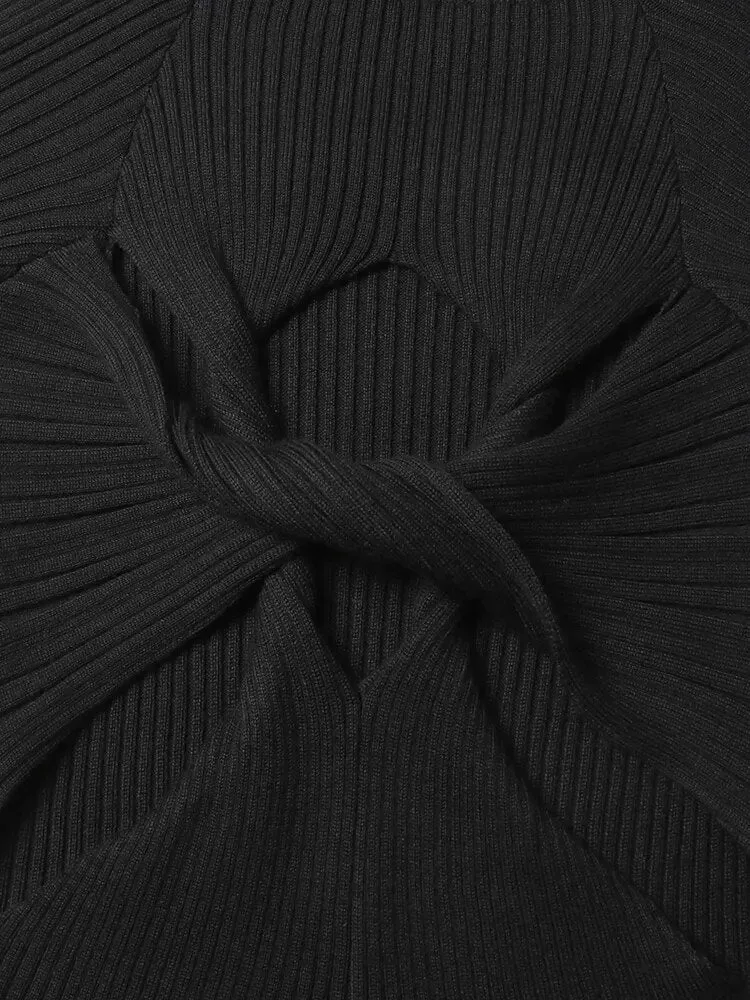 Crisscross Hollow Out Knitting Sweaters For Women Round Neck Long Sleeve Slimming Casual Chic Sweater Female