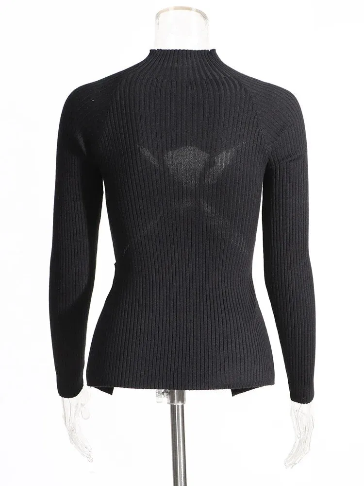 Crisscross Hollow Out Knitting Sweaters For Women Round Neck Long Sleeve Slimming Casual Chic Sweater Female