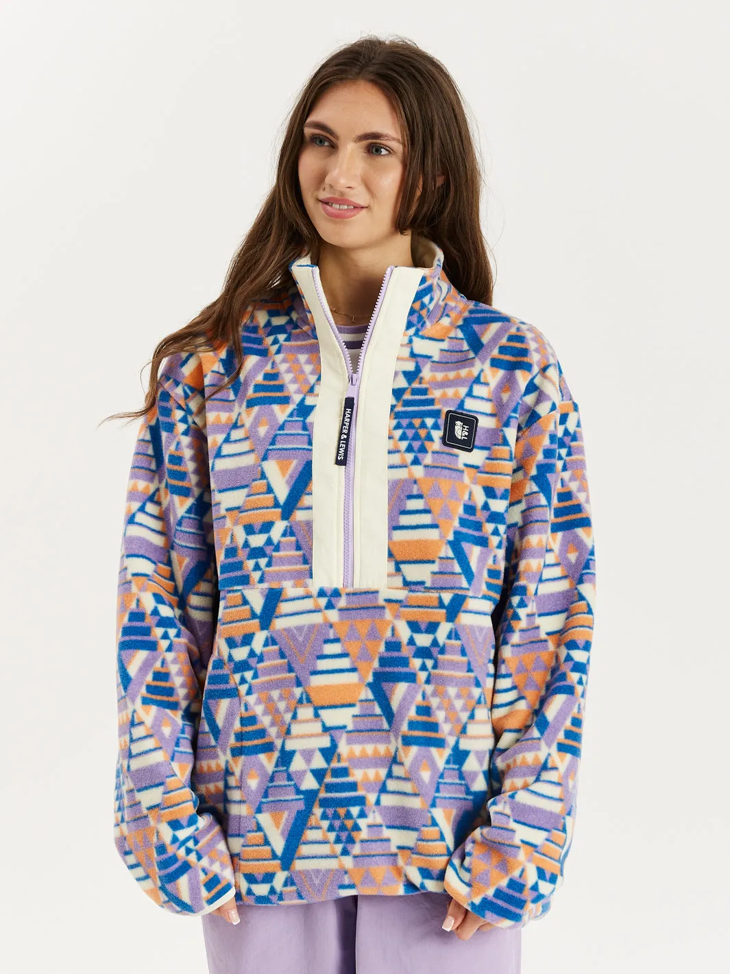 Dara Retro Pattern 1/2 Zip Fleece