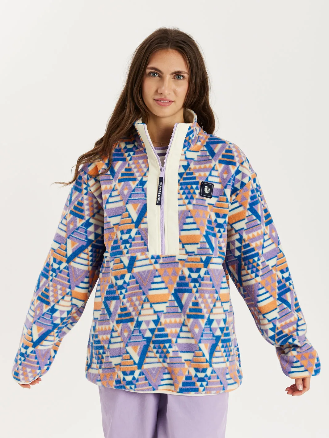 Dara Retro Pattern 1/2 Zip Fleece