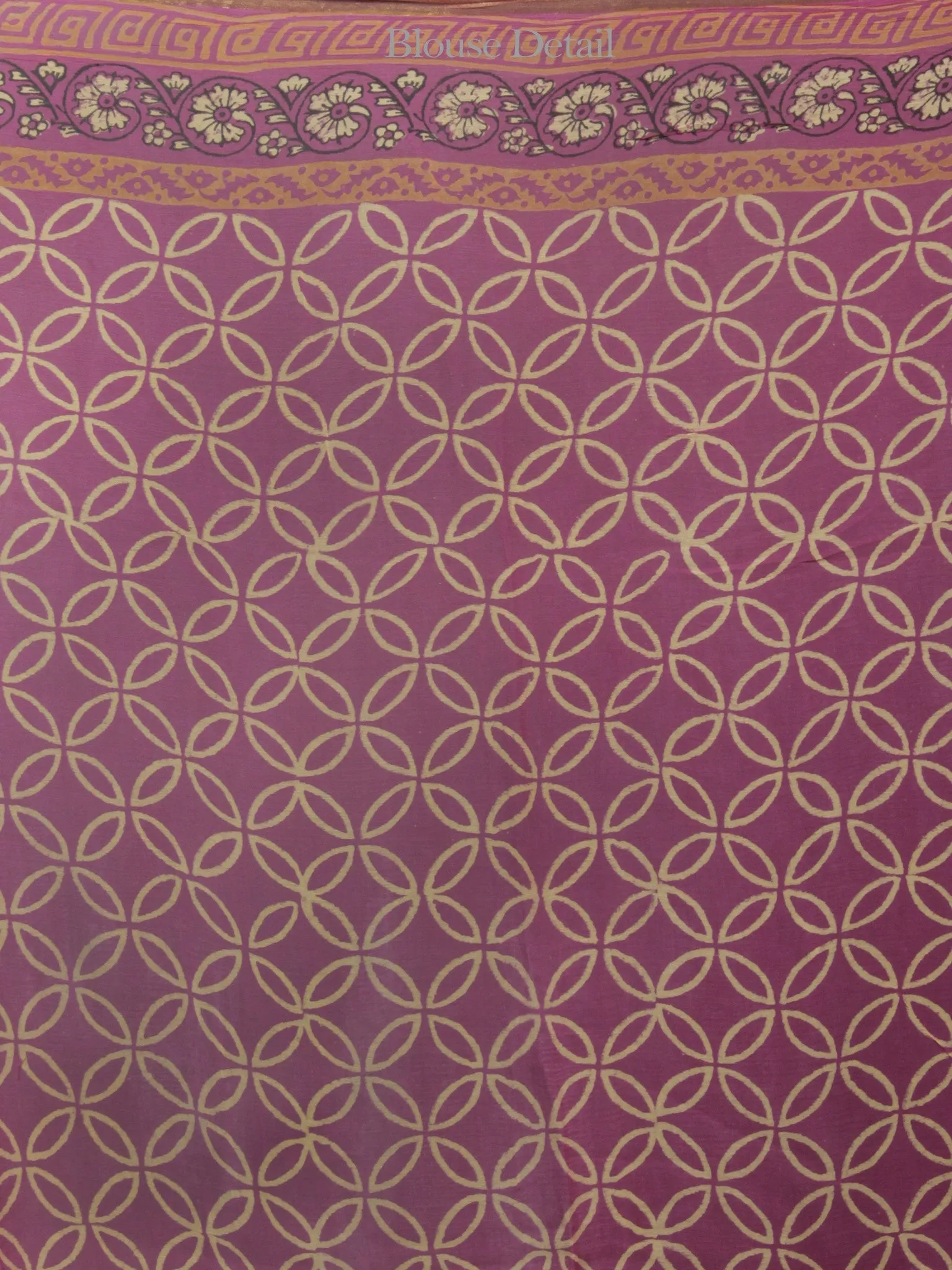 Dark Magenta Yellow Mustard Hand Block Printed Chiffon Saree - S031702109