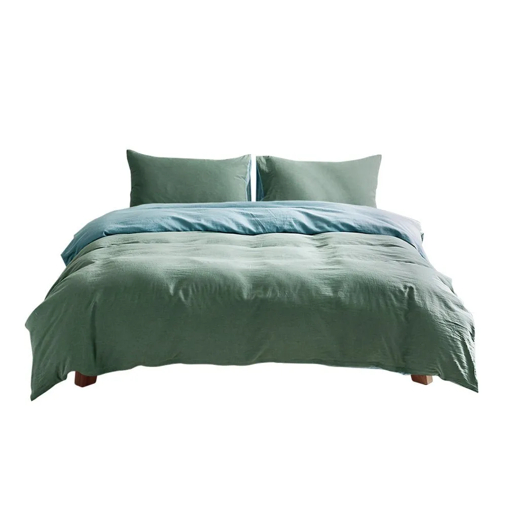 Deluxe Washed Cotton Quilt Set Green Blue Double