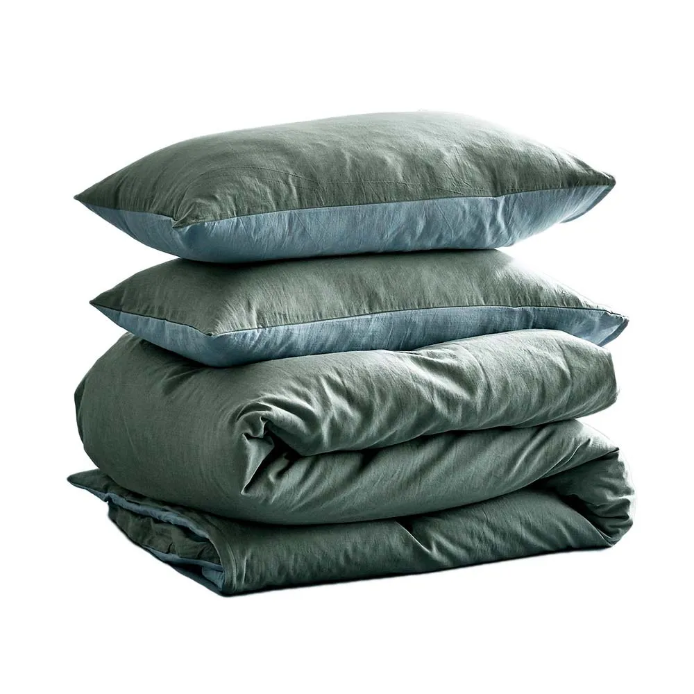 Deluxe Washed Cotton Quilt Set Green Blue Double