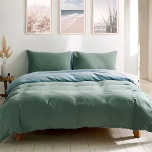 Deluxe Washed Cotton Quilt Set Green Blue Double