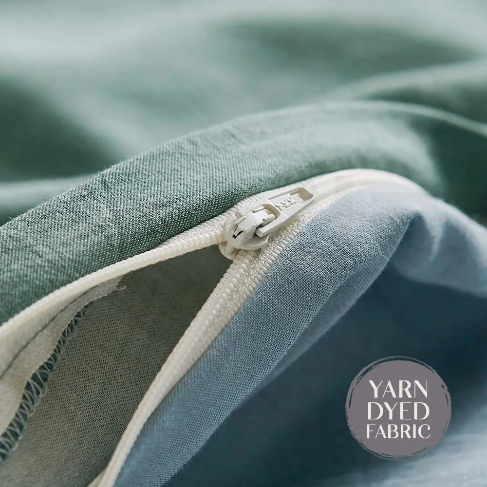 Deluxe Washed Cotton Quilt Set Green Blue Double