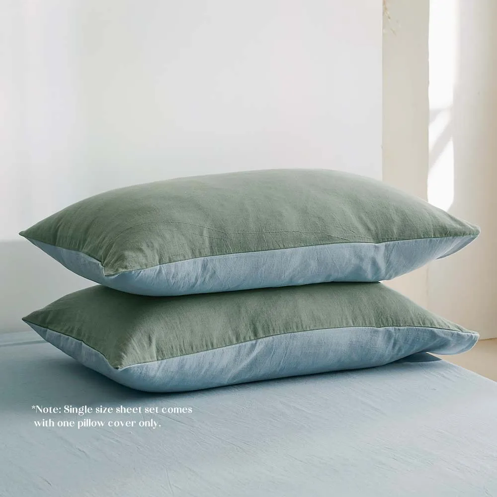 Deluxe Washed Cotton Quilt Set Green Blue Double