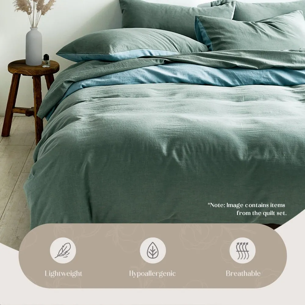 Deluxe Washed Cotton Quilt Set Green Blue Double