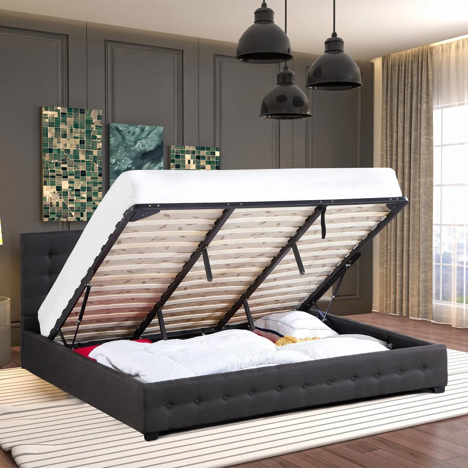 Eden Double Gas Lift Bed - Dark Grey