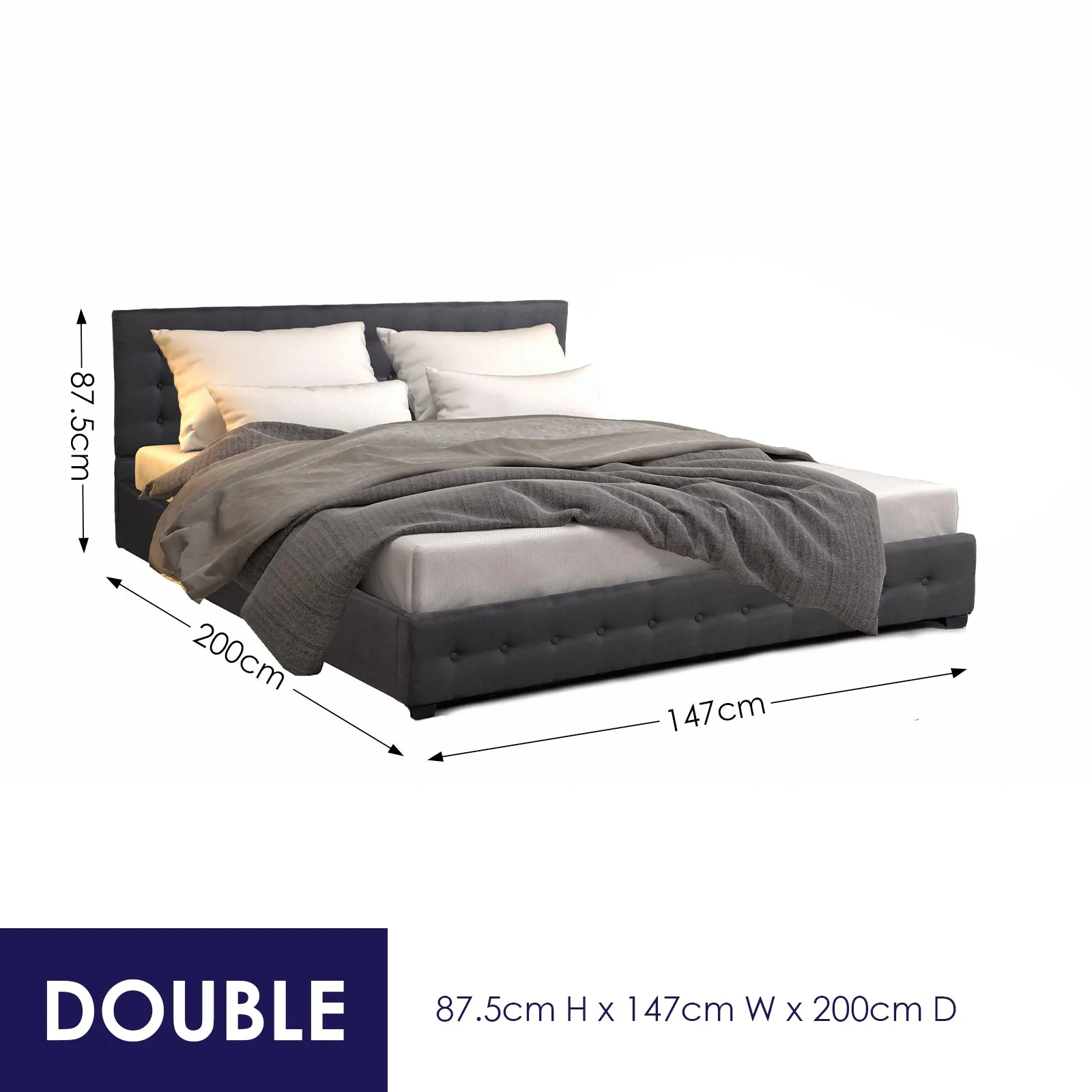 Eden Double Gas Lift Bed - Dark Grey