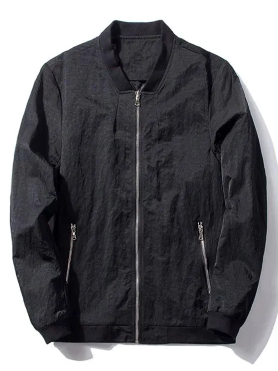 Fun Stand Collar Zip Pocket Bomber Jacket