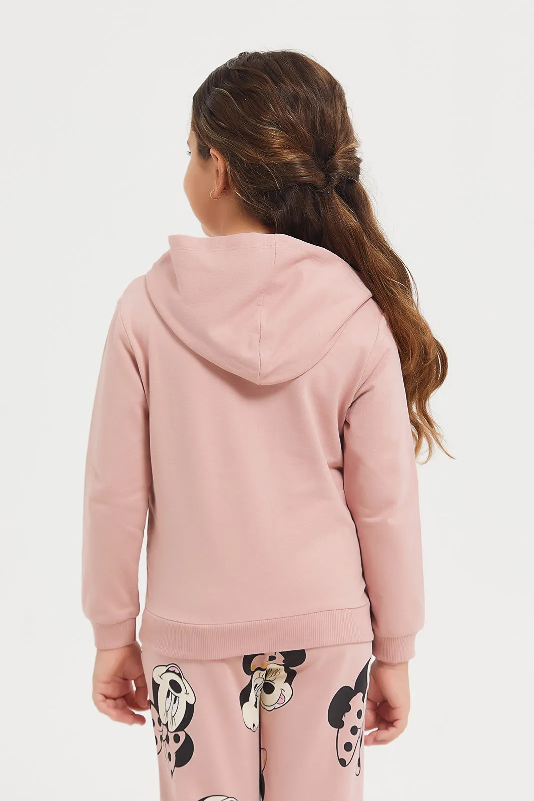 Girls Pink Minnie Mouse Printed Hooded Sweatshirt