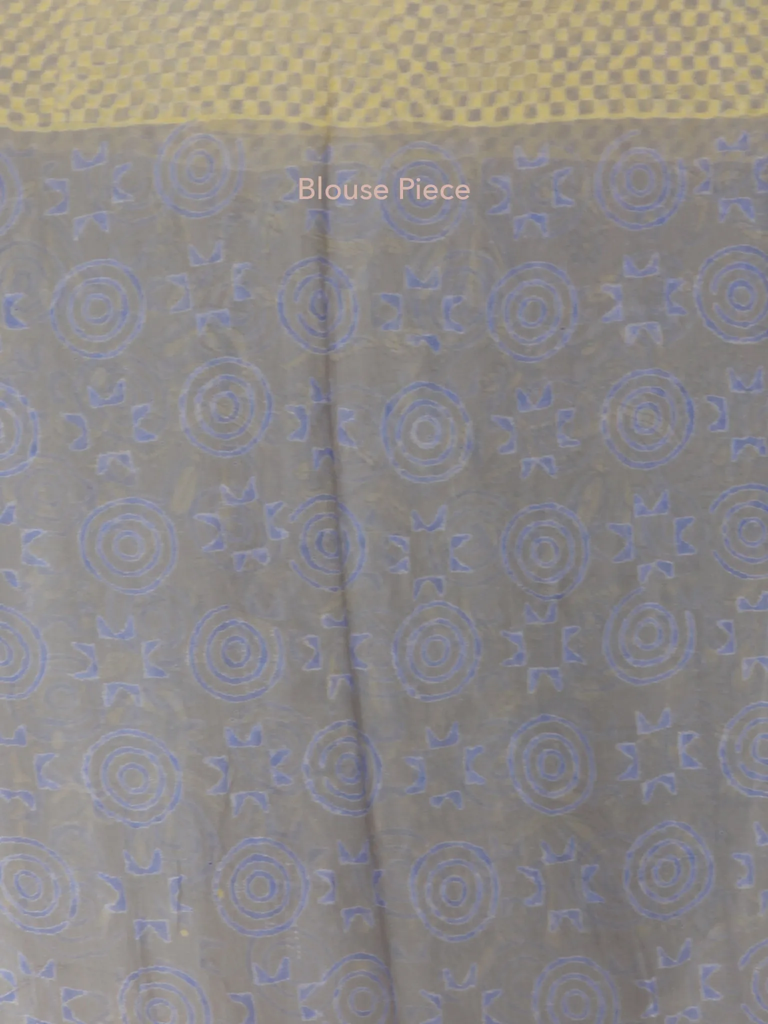 Grey Blue Yellow Hand Block Printed Chiffon Saree with Zari Border - S031703951