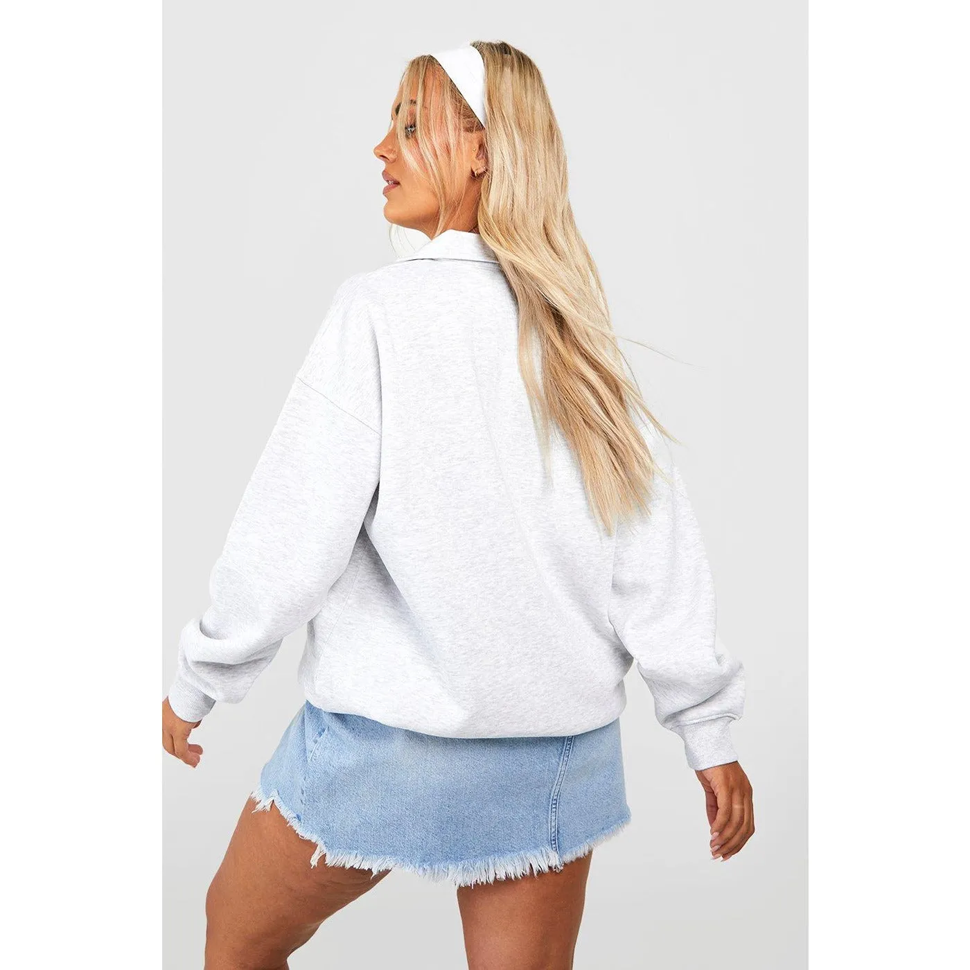 Grey Oversized Collared Sweatshirt