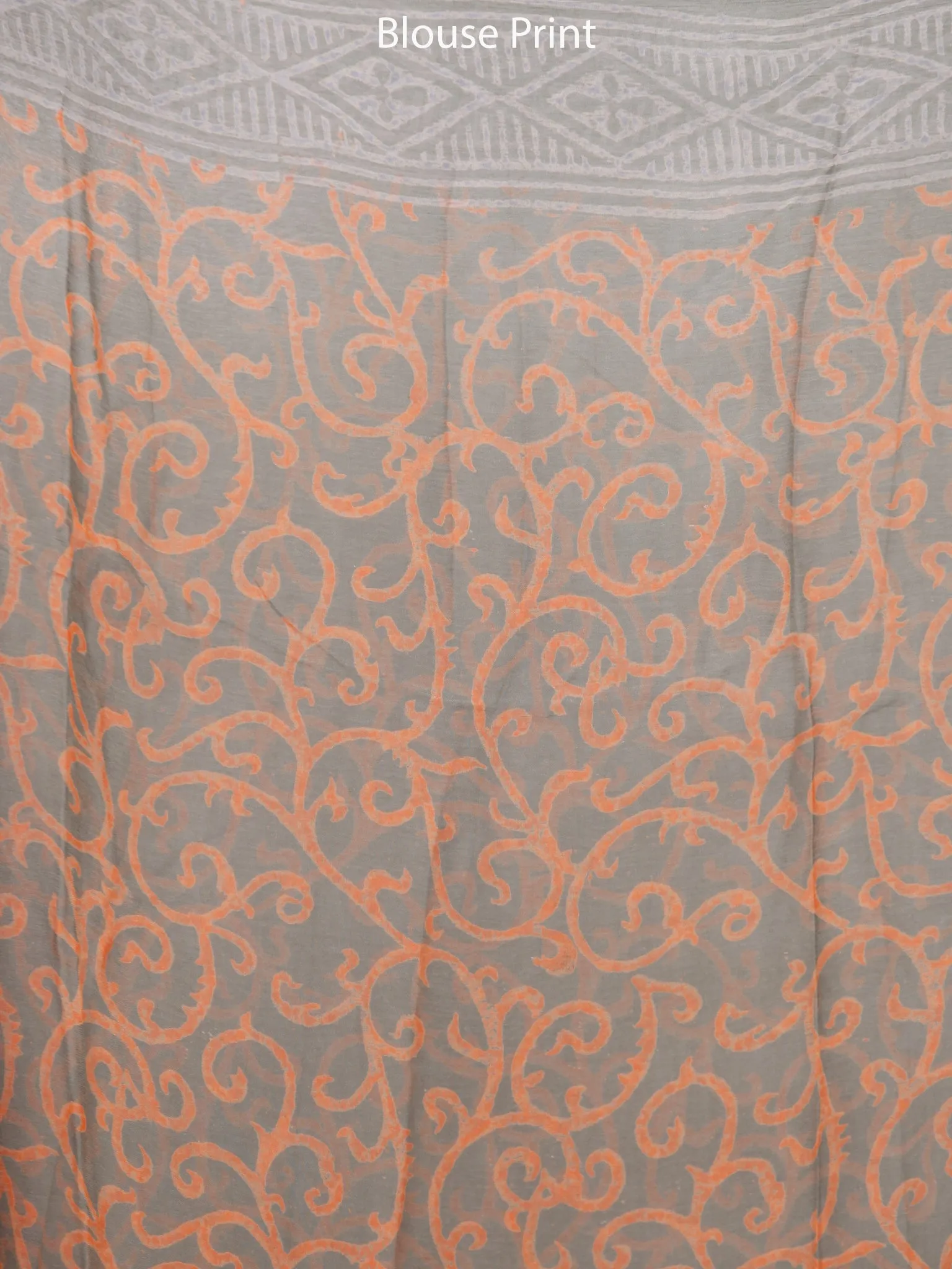 Grey Peach Hand Block Printed Chiffon Saree with Zari Border - S031703275