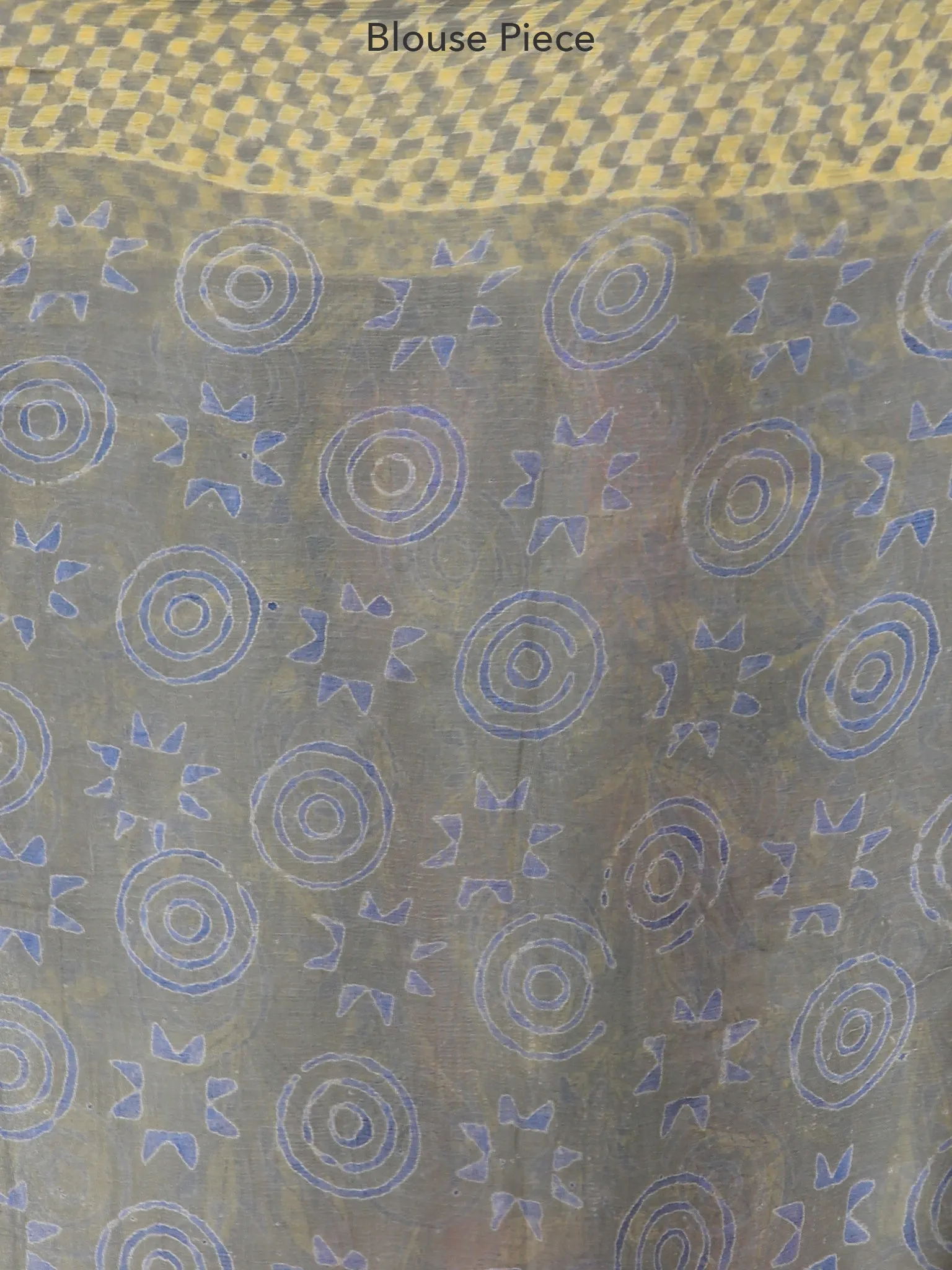 Grey Yellow Hand Block Printed Chiffon Saree with Zari Border - s031704108