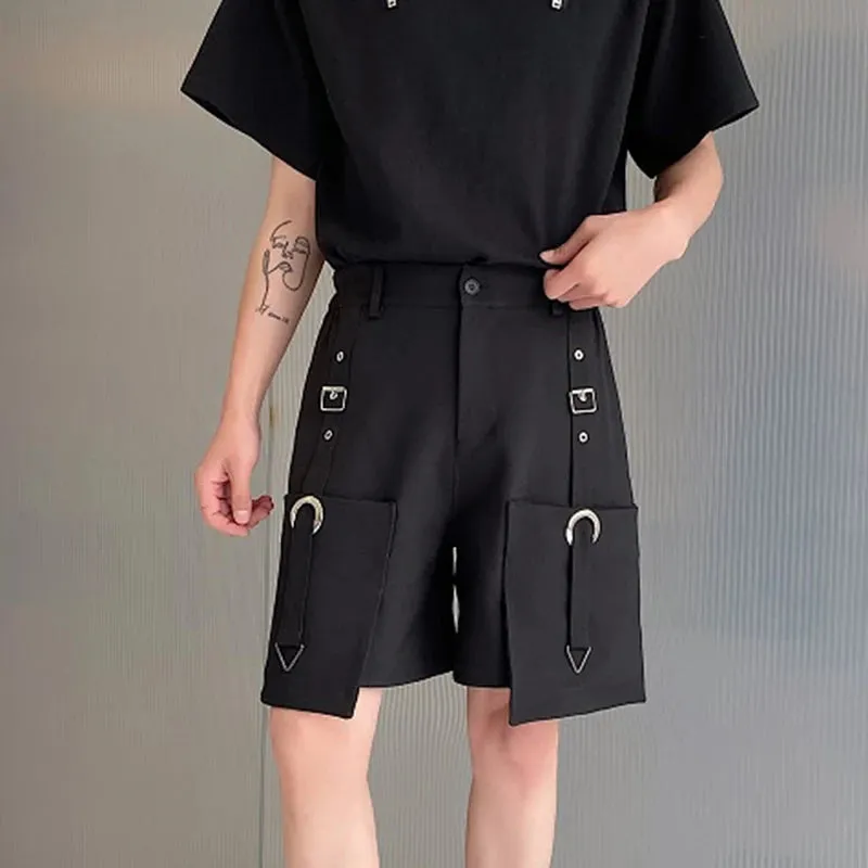 High Waisted Shorts Summer New Casual Men's Cargo Pants Pocket Zipper Solid Color Loose Fashion Metal Ribbon 9C5355
