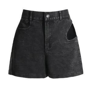 Hollow Out Deinm Shorts For Women High Waist Patchwork Button Zipper Casual Temperament Short Pants Female Fashion