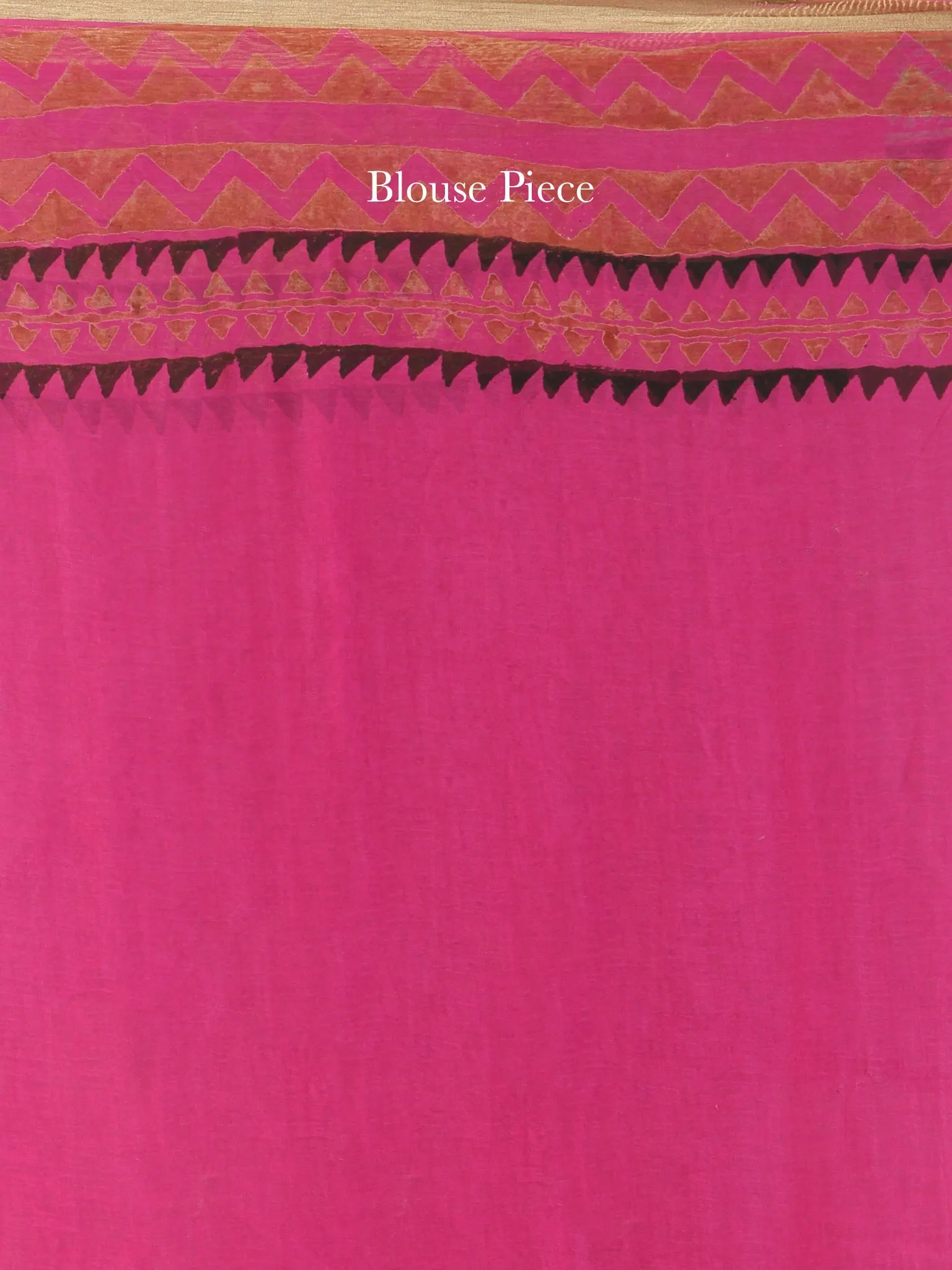 Hot Pink Green Hand Block Printed Chiffon Saree with Zari Border - S031704561