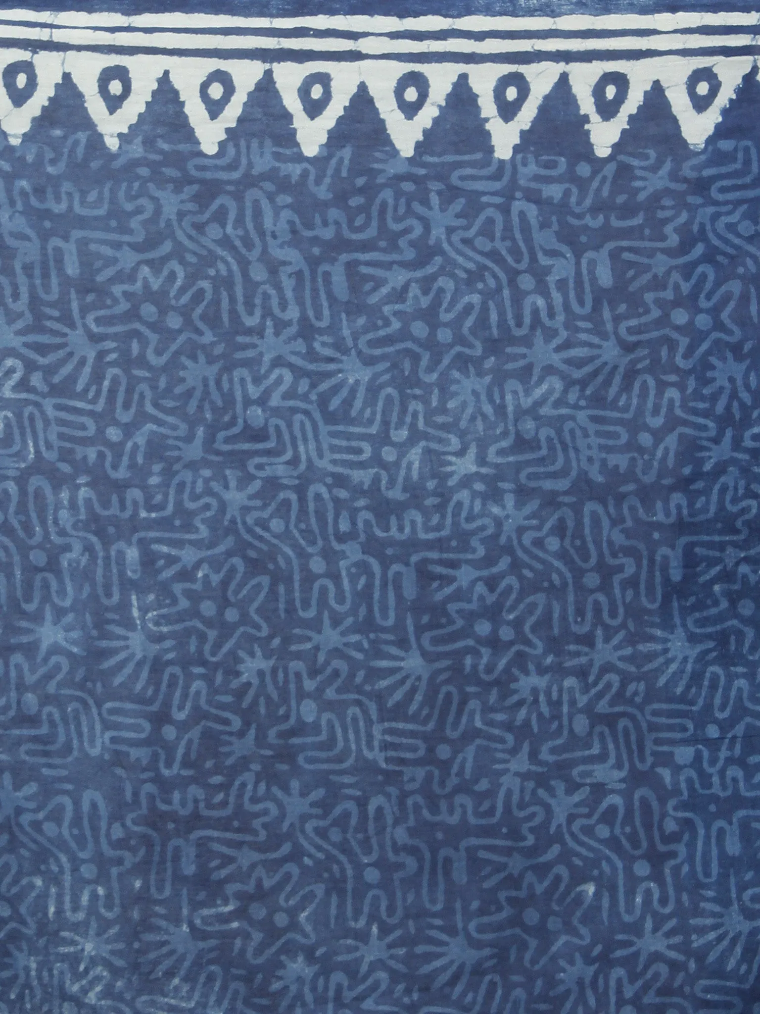 Indigo Blue White Hand Block Printed in Natural Colors Cotton Mul Saree - S031701345