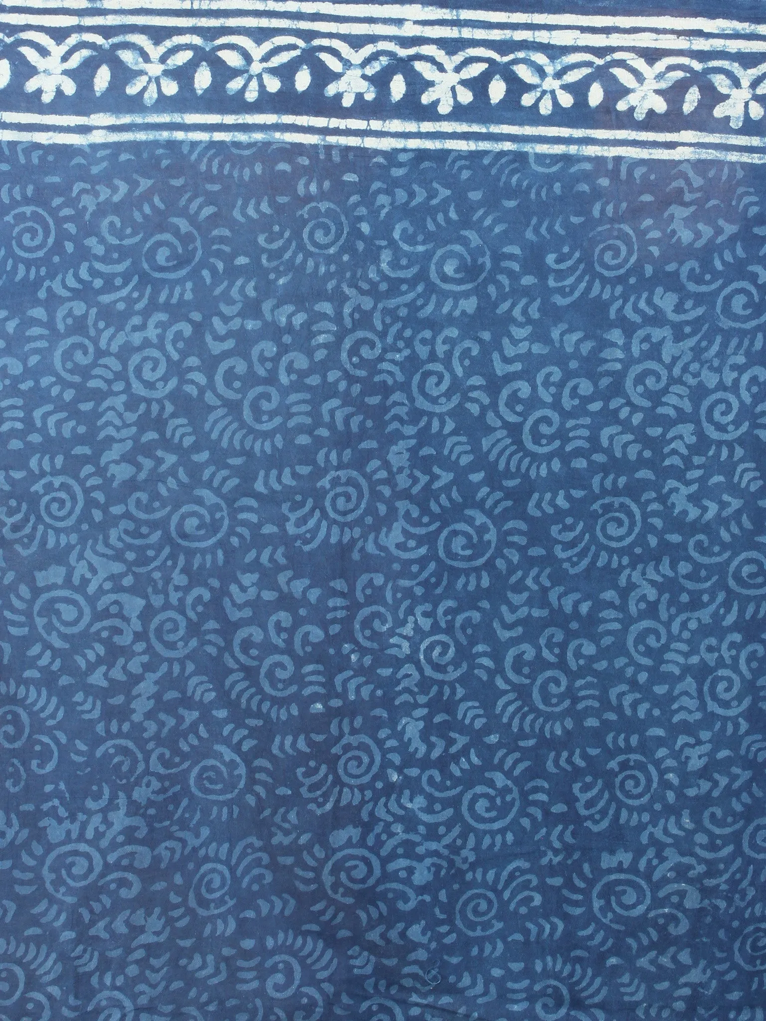 Indigo Cotton Hand Block Printed & Painted Saree - S03170740