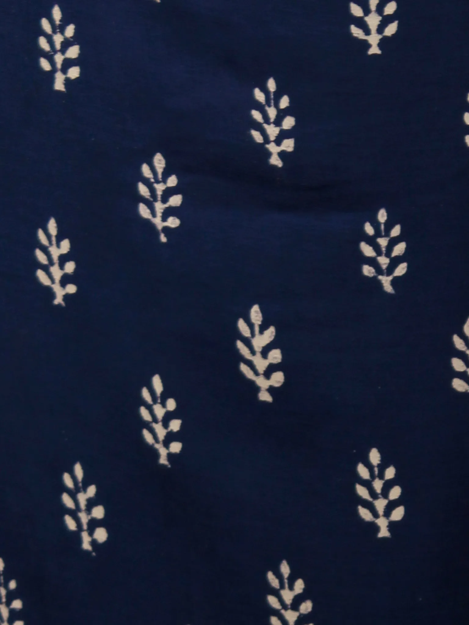 Indigo Ivory Hand Block Printed Chiffon Saree with Zari Border - S031702809
