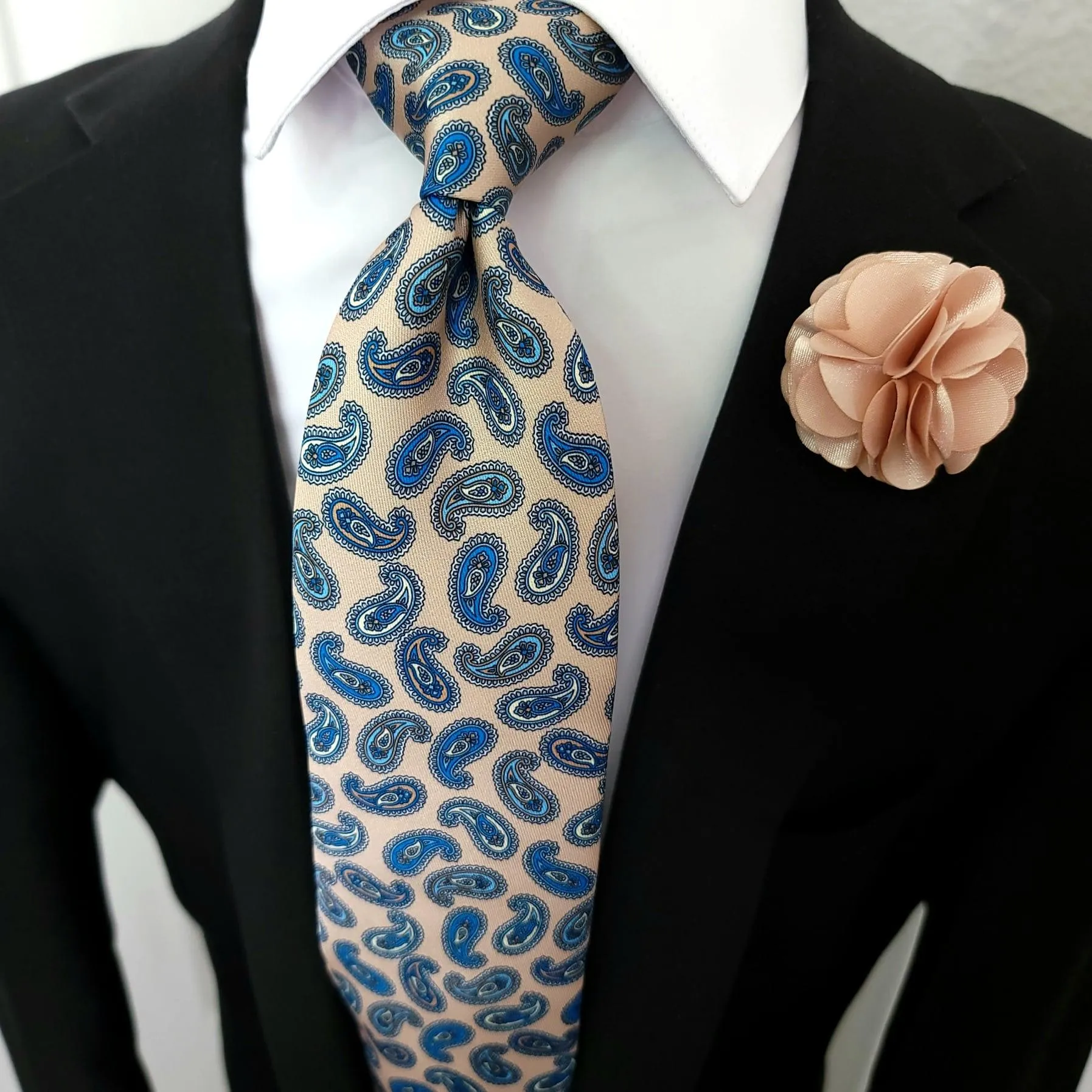 Khaki Blue Paisley Tie