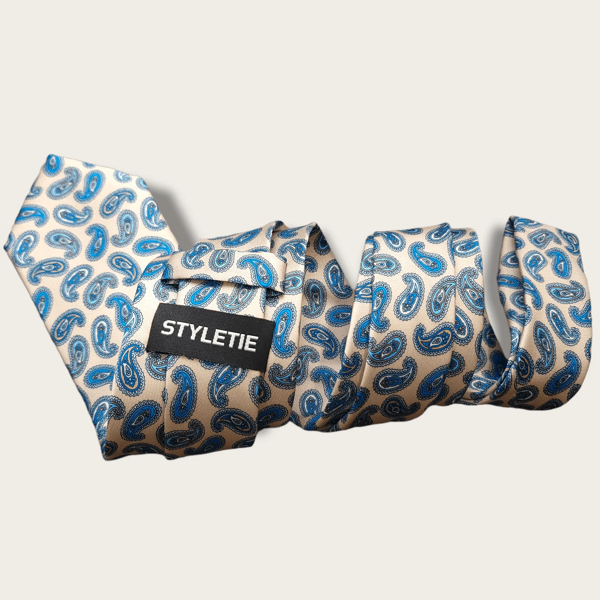 Khaki Blue Paisley Tie
