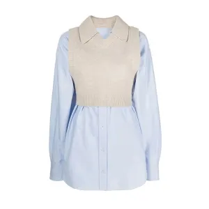 Knitting Patchwork Sweater For Women Lapel Long Sleeve Colorblock Casual Sweet Pullovets Female Clothes Fashion