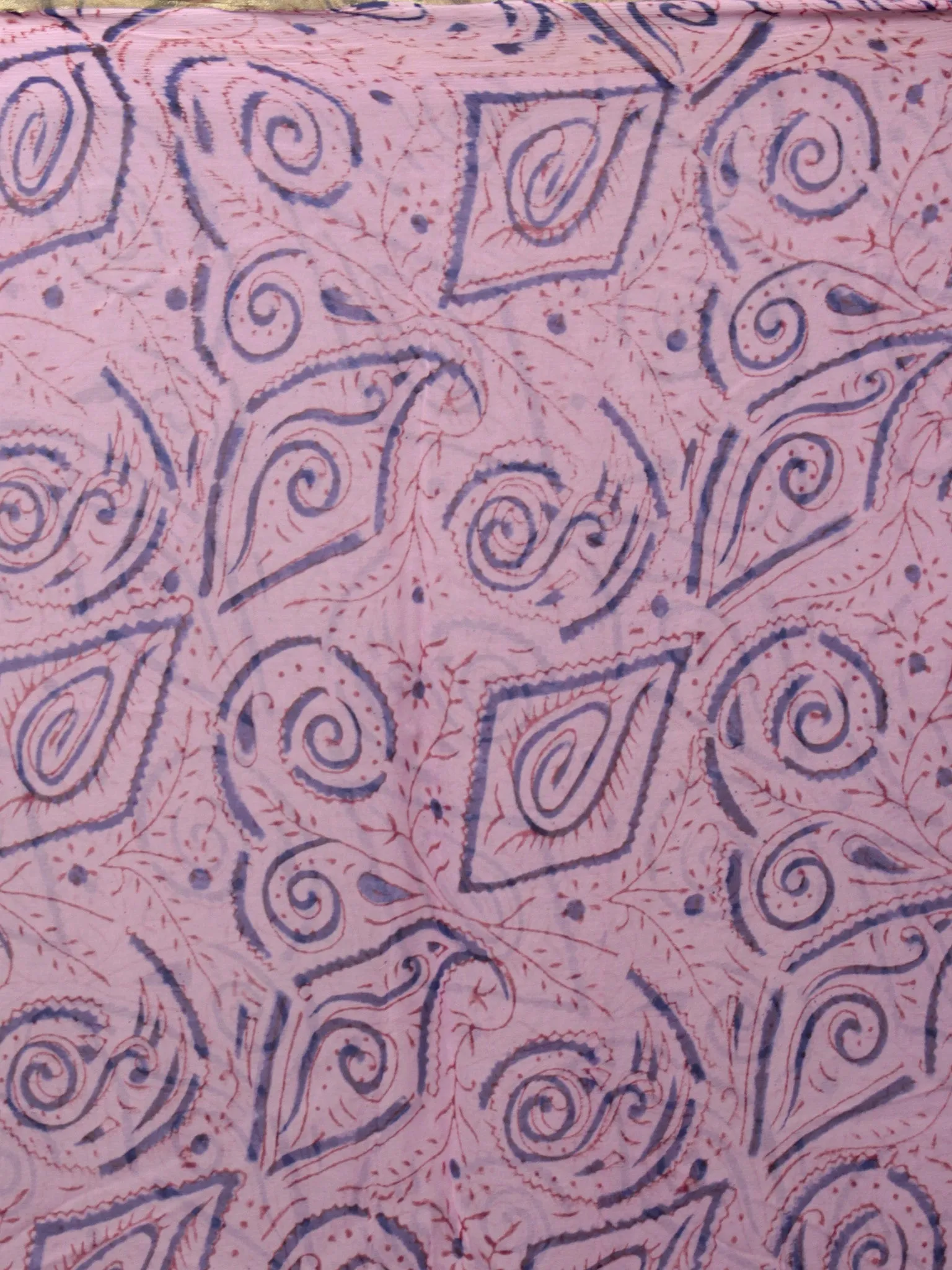 Lavender Blue Hand Block Printed Chiffon Saree - S031701894