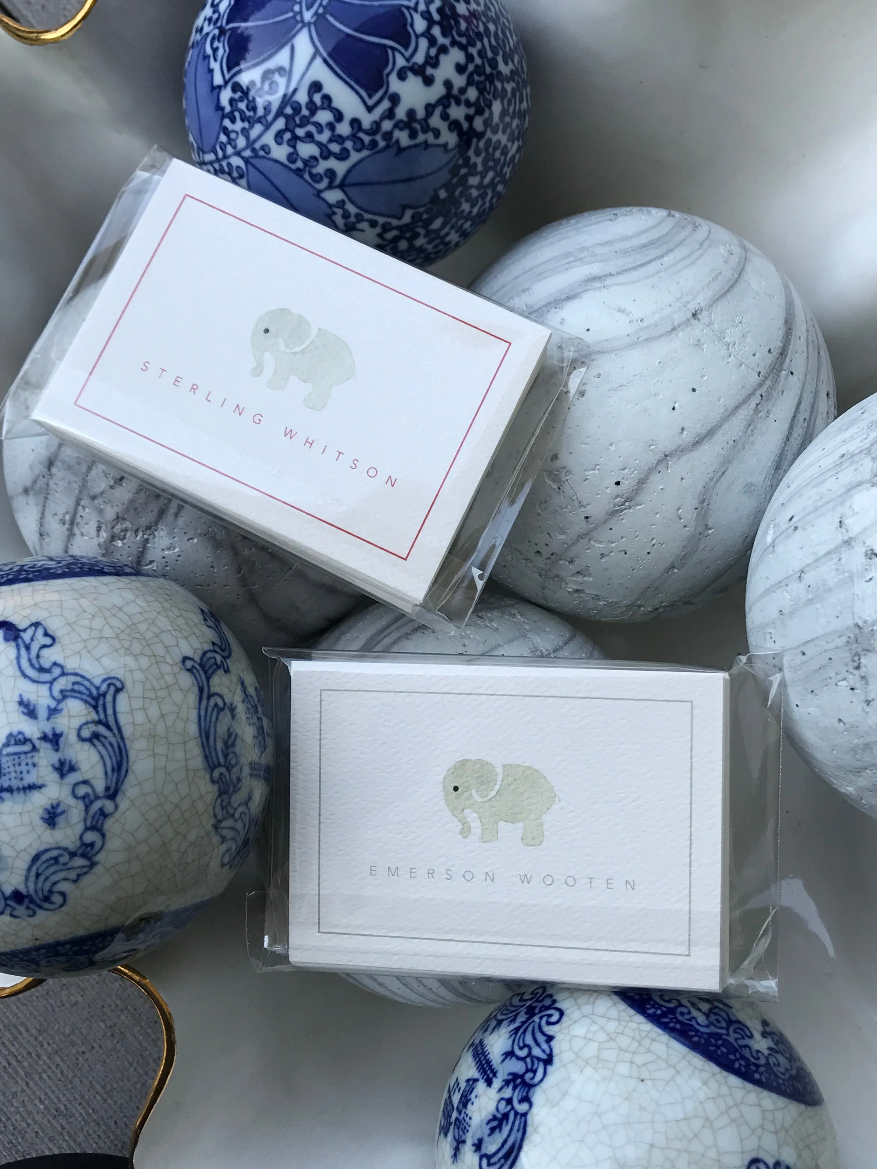 Little Elephant Calling Cards w Grey Border