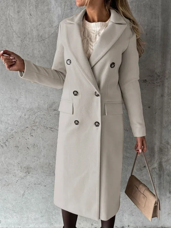 Long-sleeved Double-breasted Mid-Length Women's Trench Coats