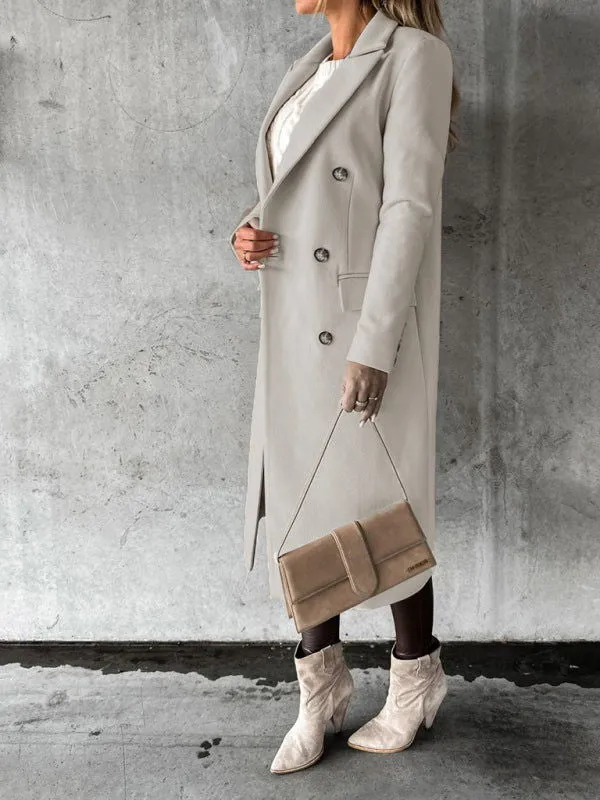 Long-sleeved Double-breasted Mid-Length Women's Trench Coats