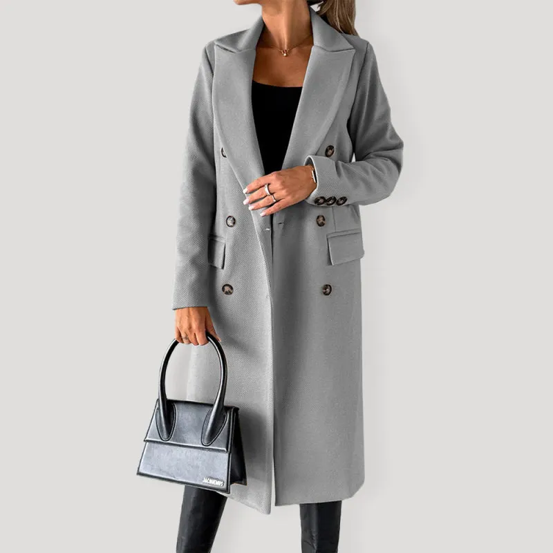 Long-sleeved Double-breasted Mid-Length Women's Trench Coats