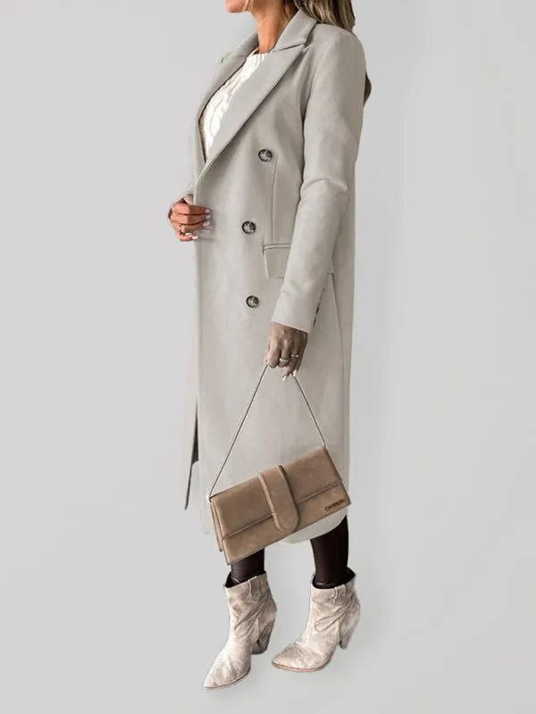 Long-sleeved Double-breasted Mid-Length Women's Trench Coats
