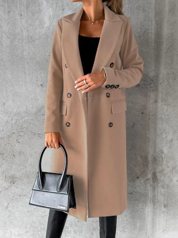 Long-sleeved Double-breasted Mid-Length Women's Trench Coats