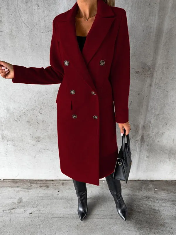 Long-sleeved Double-breasted Mid-Length Women's Trench Coats