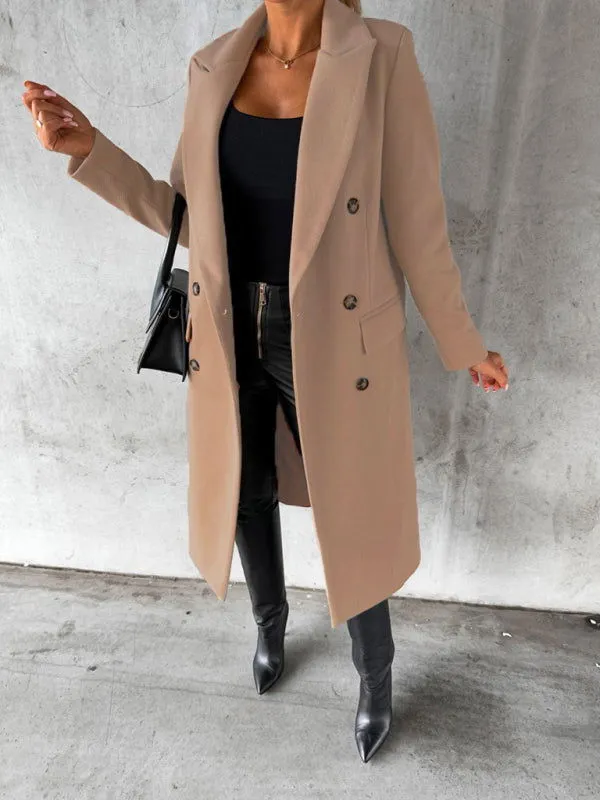 Long-sleeved Double-breasted Mid-Length Women's Trench Coats