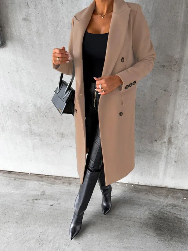 Long-sleeved Double-breasted Mid-Length Women's Trench Coats